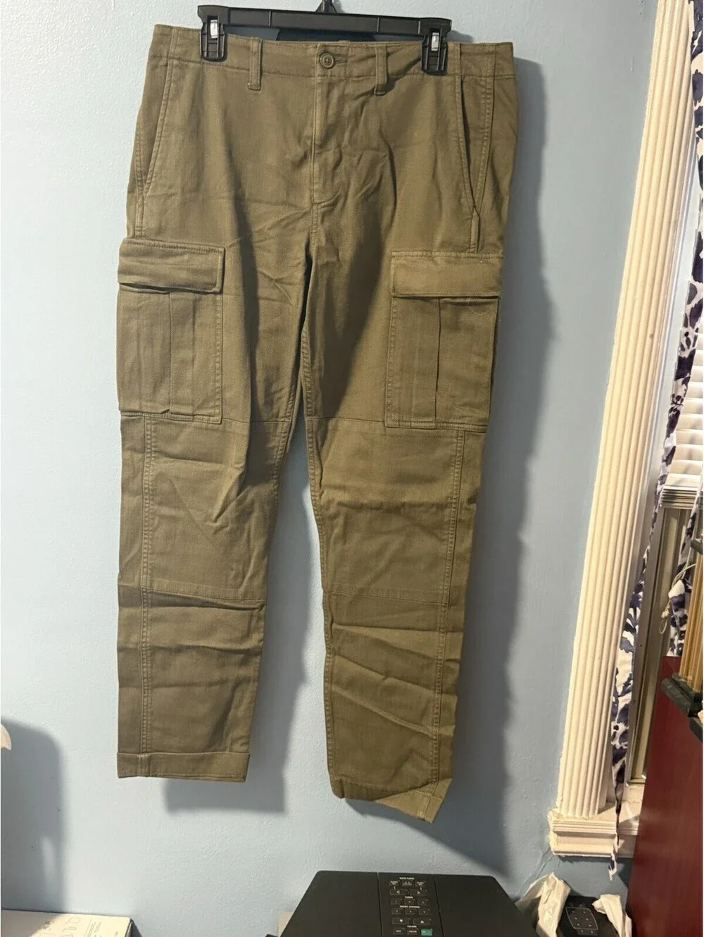 J. Crew Mens Straight Stretch Cargo Pants , Dark Green 32x32